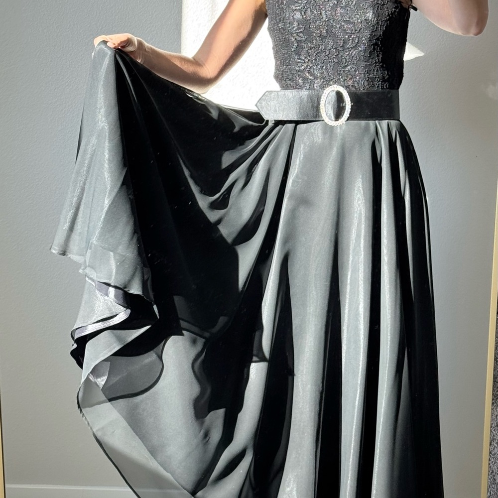 VTG One Shoulder Black Formal Gown Maxi Y2K Dress Lace Chiffon Evening Prom 10